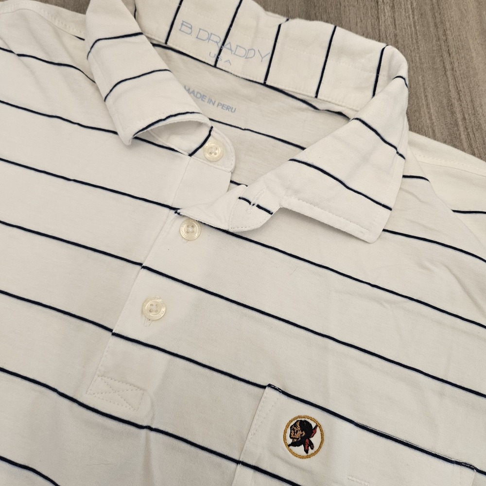 B Draddy Seminole Golf Club Polo Shirt Mens Large White‎ Stripe Casual Stretch